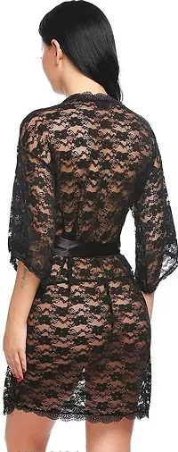 IYARA COLLECTION Babydoll Lace Robe and Lace Lingerie Bikini (Bra-Panty) Set for Women  Girls - Honeymoon and Wedding Night Black-Maroon-thumb4