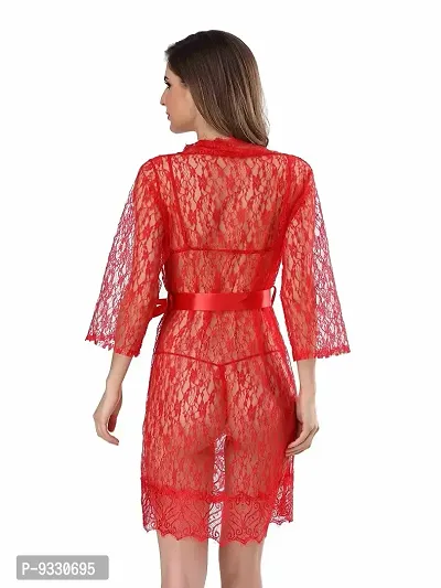 IYARA COLLECTION Women Babydoll Red Lace Robe and Lace Lingerie Bikini (Bra-Panty) Set for Honeymoon and Wedding Night-thumb4