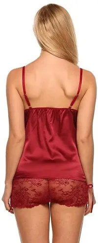 IYARA COLLECTION Sexy Nightdress for Women and Girls | Satin/Lace Top-Botton with Robe| Honeymoon and Wedding Nightdress| Bridal Nightwear| Black-Maroon-thumb4