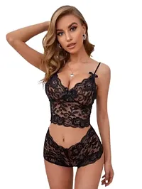 Iyara Collection - Women Lace Babydoll Lingerie (Bra-Panty) Set Black-White-thumb1