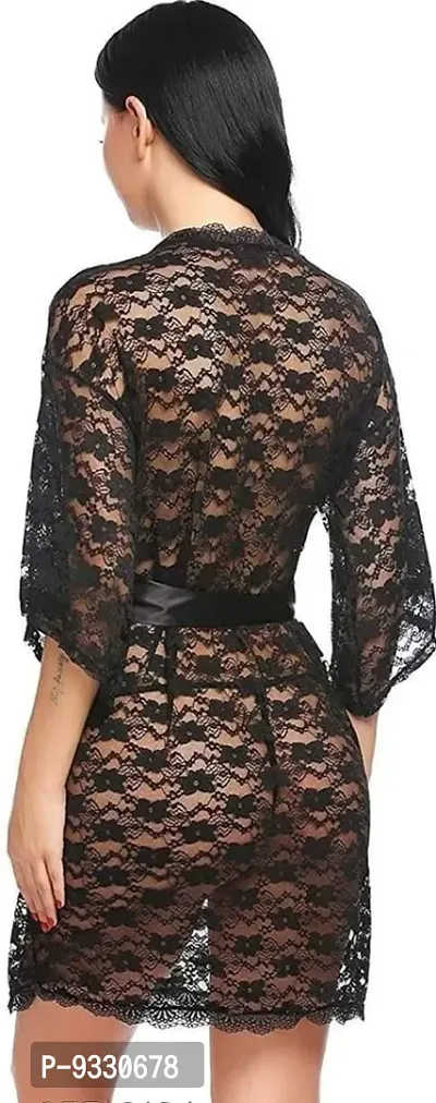 IYARA COLLECTION Sexy Nightdress for Women and Girls | Satin/Lace Top-Botton with Robe| Honeymoon and Wedding Nightdress| Bridal Nightwear| Black-Maroon-thumb4