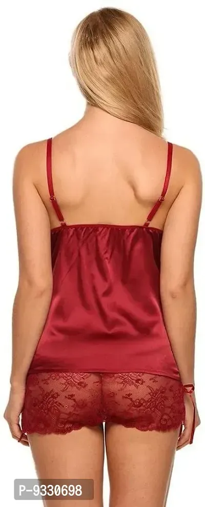 IYARA COLLECTION Sexy Nightdress for Women and Girls | Satin/Lace Top-Botton with Robe| Honeymoon and Wedding Nightdress| Bridal Nightwear| Red-Maroon-thumb5