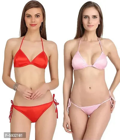 Women Sexy Satin Bikini Set (Bra-Panty Set) Combo of 2-thumb0