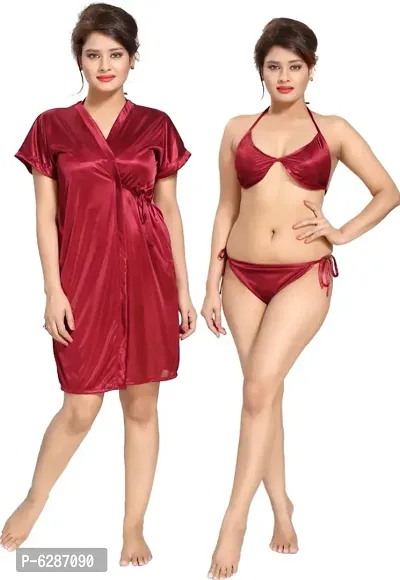 Buy Nightwear Online  Wrap Skirt With Satin Bralette Bikini 3PCS