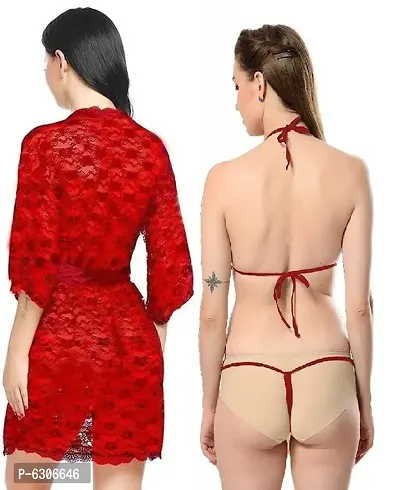 Combo Set of 1 Sexy Lace Robe and 1 Lingerie (Bra-Panty) Set-thumb5