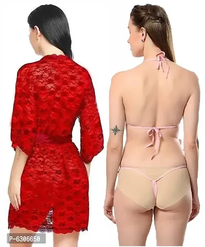 Combo Set of 1 Sexy Lace Robe and 1 Lingerie (Bra-Panty) Set-thumb2