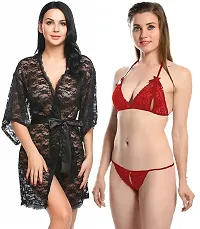 Combo Set of 1 Sexy Lace Robe and 1 Lingerie (Bra-Panty) Set-thumb4