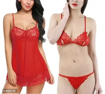 Honeymoon Combo - Short Nighty and Lace Bikini Set