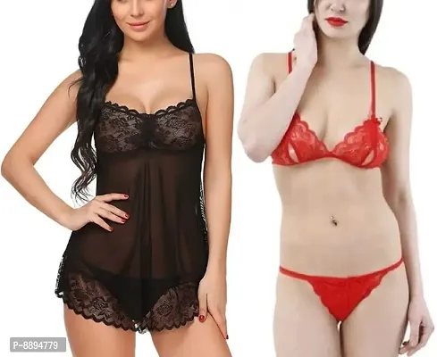 Honeymoon Combo - Short Nighty and Lace Bikini Set