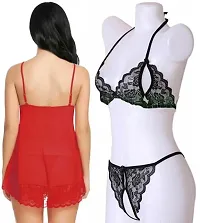 Combo Set of 1 Babydoll Nighty  and 1 Lace Bikini Set for Honeymoon and Wedding Night-thumb2