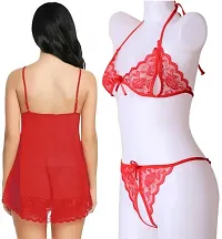 Combo Set of 1 Babydoll Nighty  and 1 Lace Bikini Set for Honeymoon and Wedding Night-thumb2