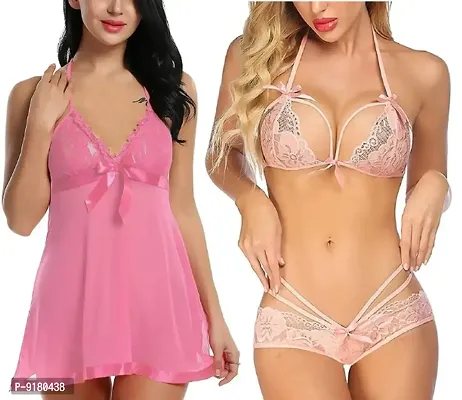 Buy Women Short Transparent Nighty and Lace Lingerie Bikini Set (Bra-Panty  Set) Online In India At Discounted Prices