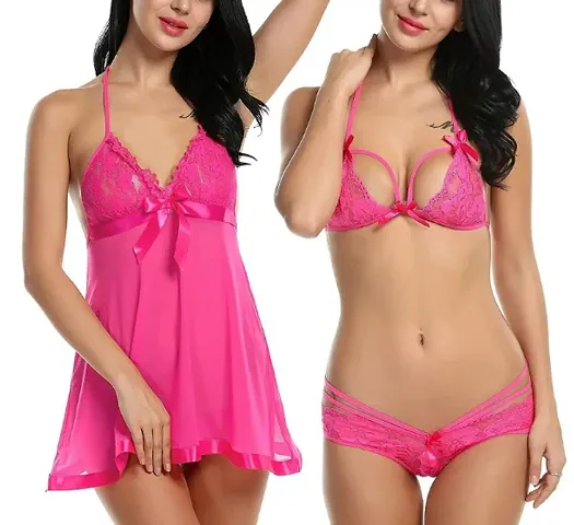 Women Short Nighty and Lace Lingerie Bikini Set (Bra-Panty Set)