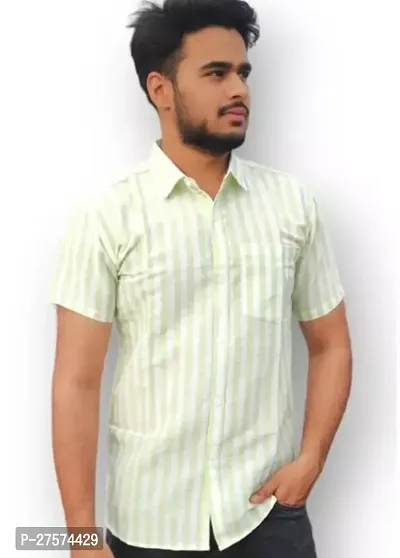 Reliable Yellow Cotton Striped Short Sleeves Casual Shirts For Men