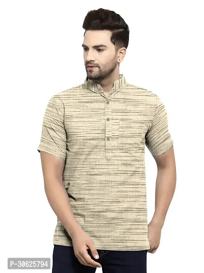 Elegant Khadi Cotton Self Pattern Short Sleeves Short Kurta For Men-thumb0