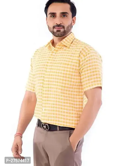 Reliable Yellow Cotton Checked Short Sleeves Casual Shirts For Men-thumb0