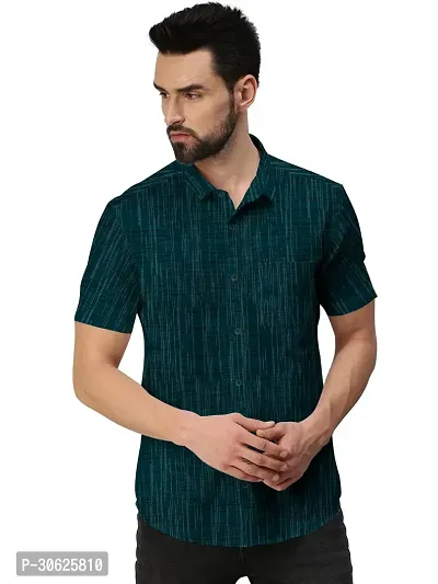 Elegant Khadi Cotton Self Pattern Short Sleeves Casual Shirts For Men-thumb0