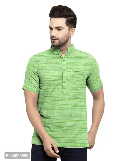 Elegant Khadi Cotton Self Pattern Short Sleeves Short Kurta For Men-thumb0