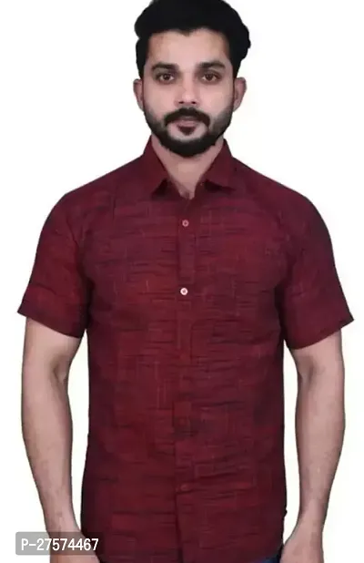 Reliable Maroon Cotton Solid Short Sleeves Casual Shirts For Men-thumb0