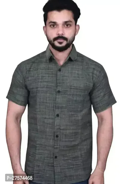 Reliable Grey Cotton Solid Short Sleeves Casual Shirts For Men-thumb0