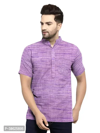 Elegant Khadi Cotton Self Pattern Short Sleeves Short Kurta For Men-thumb0