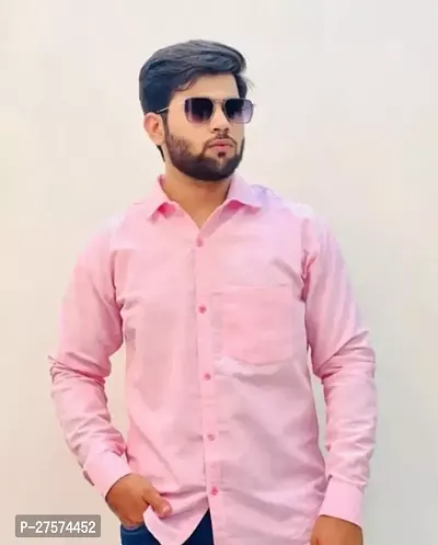 Reliable Pink Cotton Solid Long Sleeves Casual Shirts For Men-thumb0