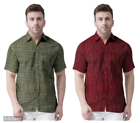 Reliable Multicoloured Khadi Cotton Self Pattern Short Sleeves Casual Shirt For Men Pack Of 2