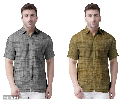 Reliable Multicoloured Khadi Cotton Self Pattern Short Sleeves Casual Shirt For Men Pack Of 2-thumb0