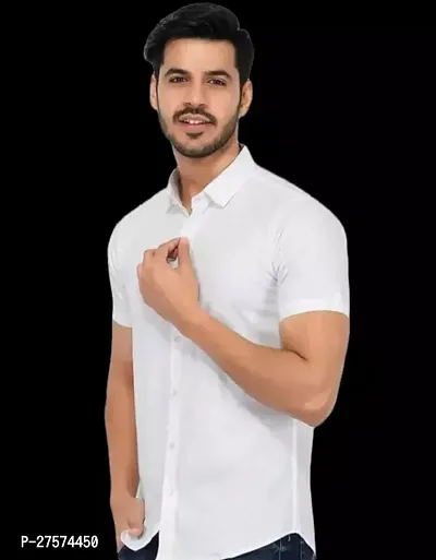 Reliable White Cotton Solid Short Sleeves Casual Shirts For Men-thumb0