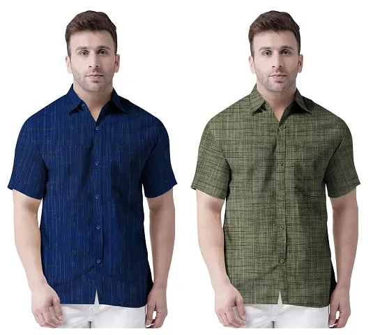 Stylish Khadi Short Sleeves Casual Shirt Pack Of 2