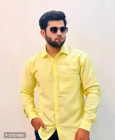 Reliable Yellow Cotton Solid Long Sleeves Casual Shirts For Men-thumb0