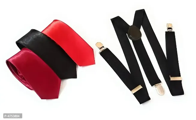 black suspender + 3 plain ties combo