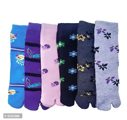 Women Cotton Printed Thumb Socks-Pack of 6 Pairs