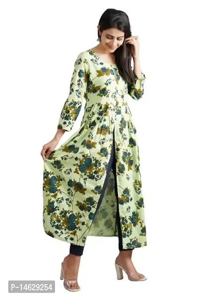 Cotton Printed Front Open Anarkali Kurti (Medium, Multicolored)-thumb2