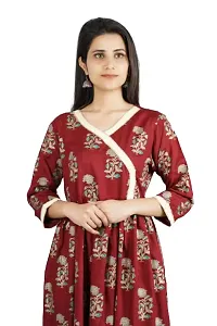 Cotton Printed Anarkali Cum Angrakha Style Kurti (Medium, Mahroon)-thumb2