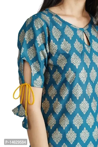 Cotton Printed Kurti for Women's and Girl's (Medium, Blue)-thumb4