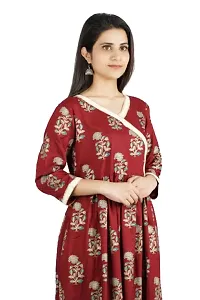 Cotton Printed Anarkali Cum Angrakha Style Kurti (Medium, Mahroon)-thumb3