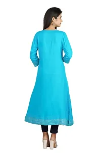 Rayon Border Printed Anarkali Kurta (Medium, Sky Blue)-thumb2