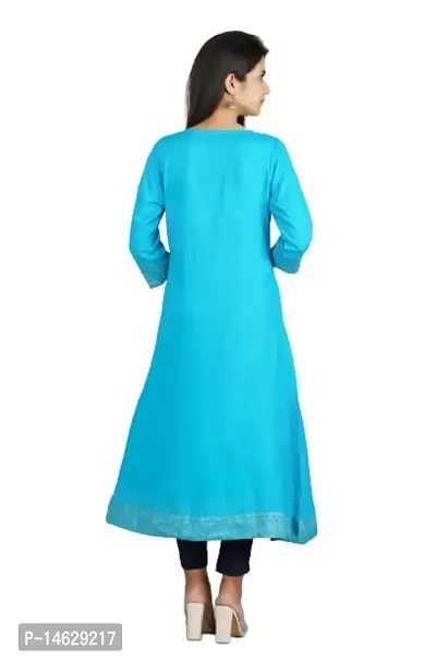 Rayon Border Printed Anarkali Kurta (Medium, Sky Blue)-thumb3