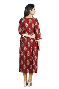 Cotton Printed Anarkali Cum Angrakha Style Kurti (Medium, Mahroon)-thumb4