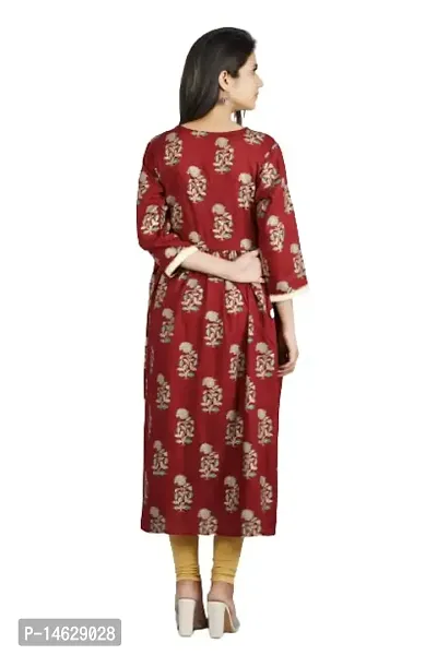 Cotton Printed Anarkali Cum Angrakha Style Kurti (Medium, Mahroon)-thumb5