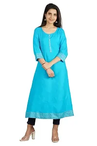 Rayon Border Printed Anarkali Kurta (Medium, Sky Blue)-thumb3