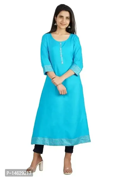 Rayon Border Printed Anarkali Kurta (Medium, Sky Blue)-thumb4