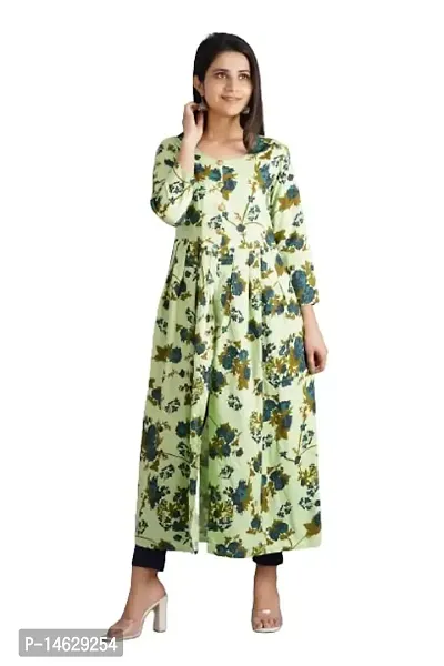 Cotton Printed Front Open Anarkali Kurti (Medium, Multicolored)-thumb0