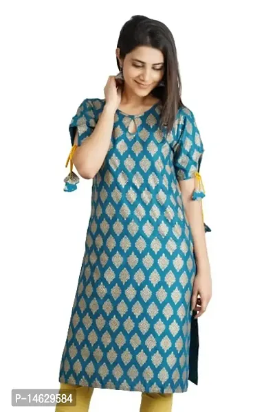 Cotton Printed Kurti for Women's and Girl's (Medium, Blue)-thumb2