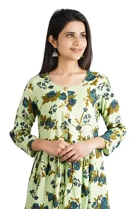 Cotton Printed Front Open Anarkali Kurti (Medium, Multicolored)-thumb3