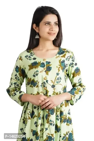 Cotton Printed Front Open Anarkali Kurti (Medium, Multicolored)-thumb4