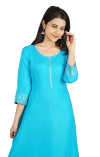 Rayon Border Printed Anarkali Kurta (Medium, Sky Blue)-thumb1