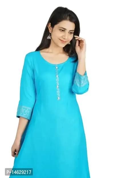 Rayon Border Printed Anarkali Kurta (Medium, Sky Blue)-thumb2