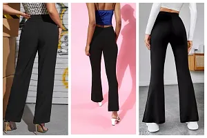 Elegant Black Polyester Solid Bell Bottom Trousers For Women Pack Of 3-thumb1